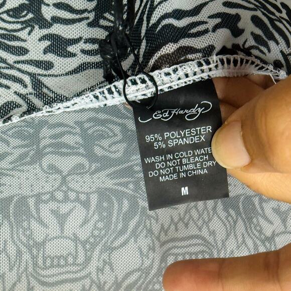 NWT Ed Hardy Snow Tiger Print Sheer‎ Ruched Dress Women’s Size Medium - Picture 7 of 10